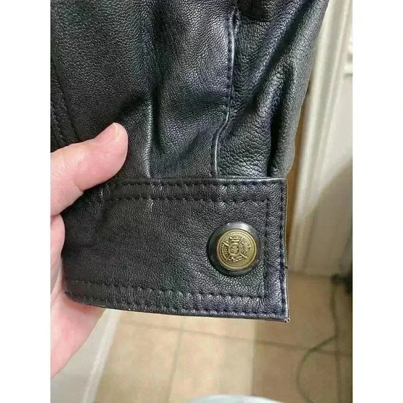 Vintage Real Leather Hooded Jacket Zip And Button Heavy Size M Pockets *Read* - Picture 6 of 16
